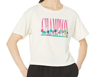 Champion Women's Graphic Floral Cropped Tee Brown Size X-Large