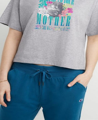 Champion Women's Graphic Cropped Short Sleeve T-Shirt Gray Size Large