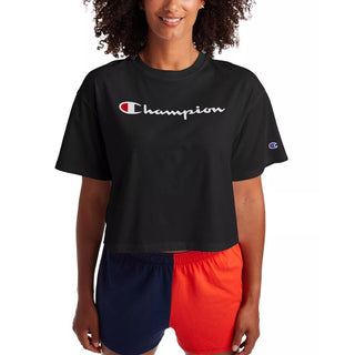 Champion Women's Cropped Logo T-Shirt Black Size Small