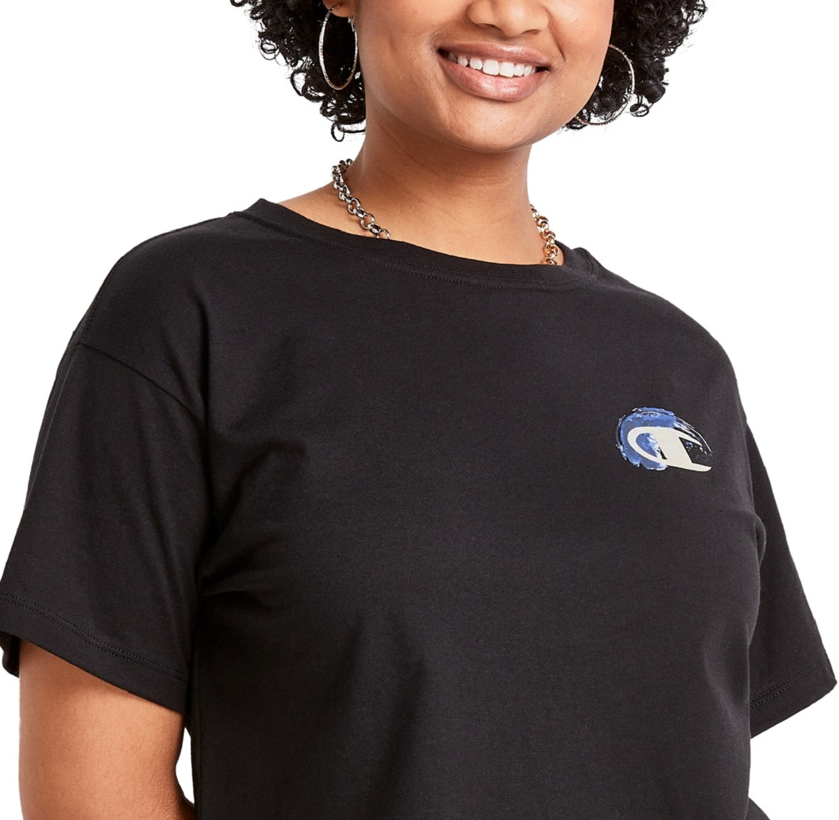 Champion Women's Cropped Logo T-Shirt Black Size Medium