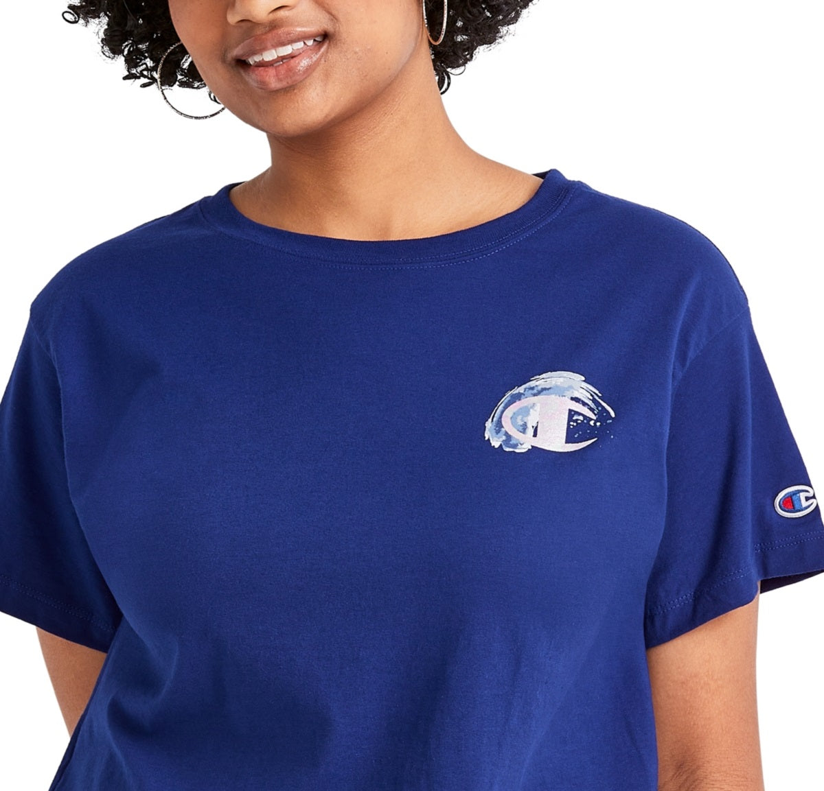 Champion Women's Cropped Logo T-Shirt Blue Size XX Large