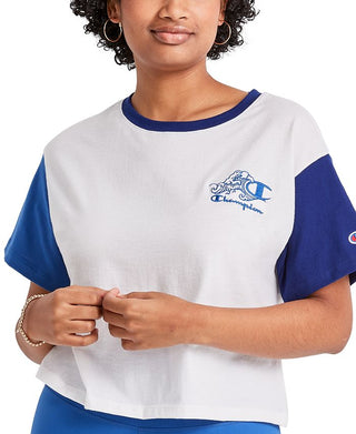 Champion Women's Colorblocked Cropped T-Shirt White Size XX-Large
