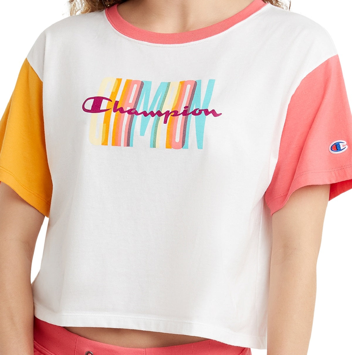 Champion Women's Colorblocked Cropped T-Shirt White Size X-Small