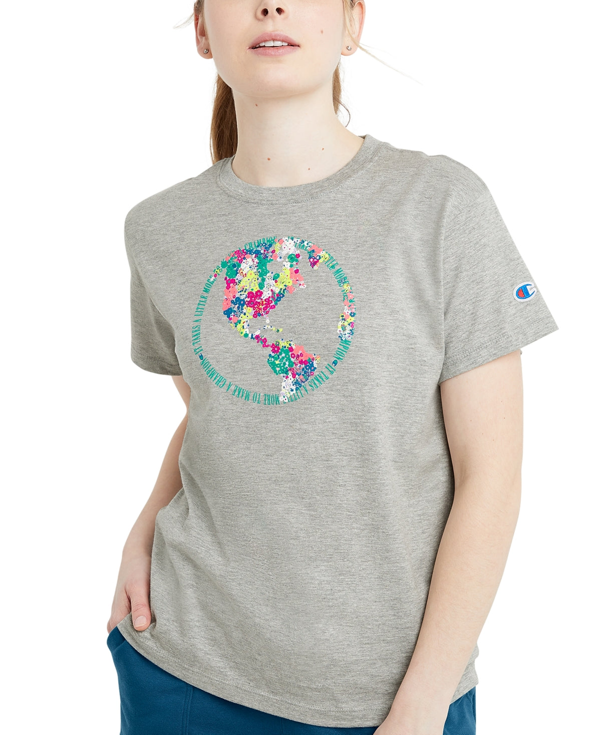 Champion Women's Classic Short Sleeve T-Shirt Gray Size Large