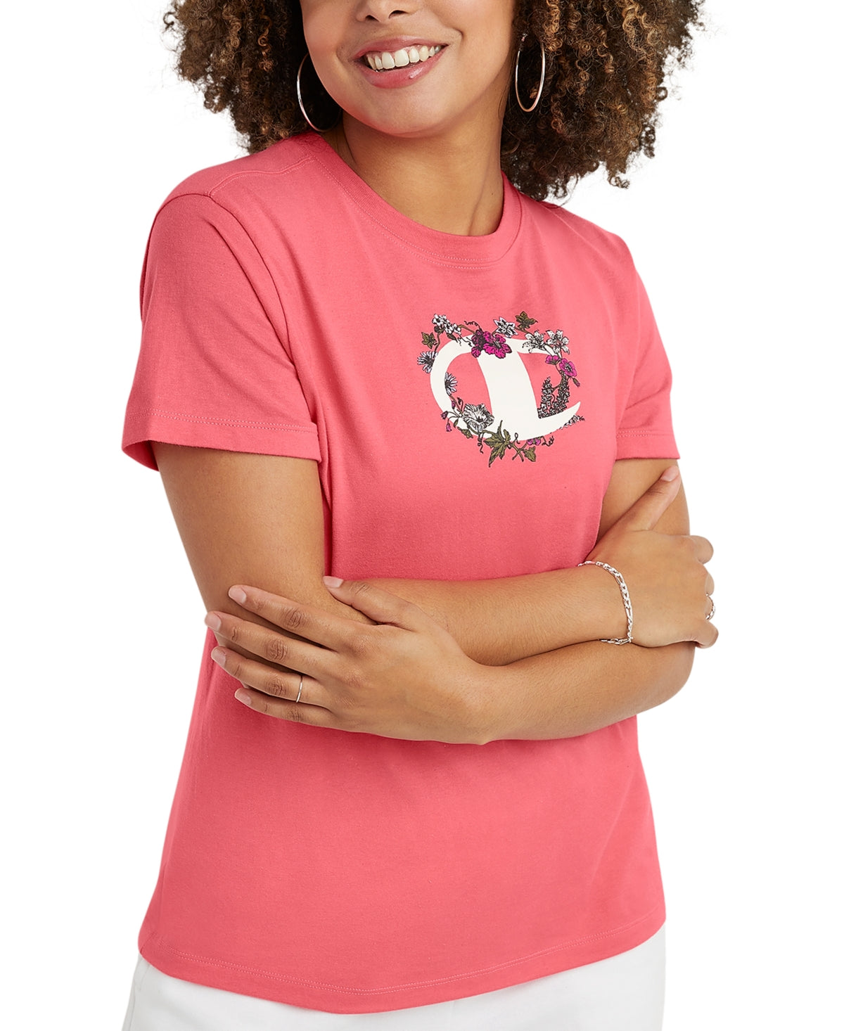 Champion Women's Graphic Print Classic T-Shirt Pink Size Small