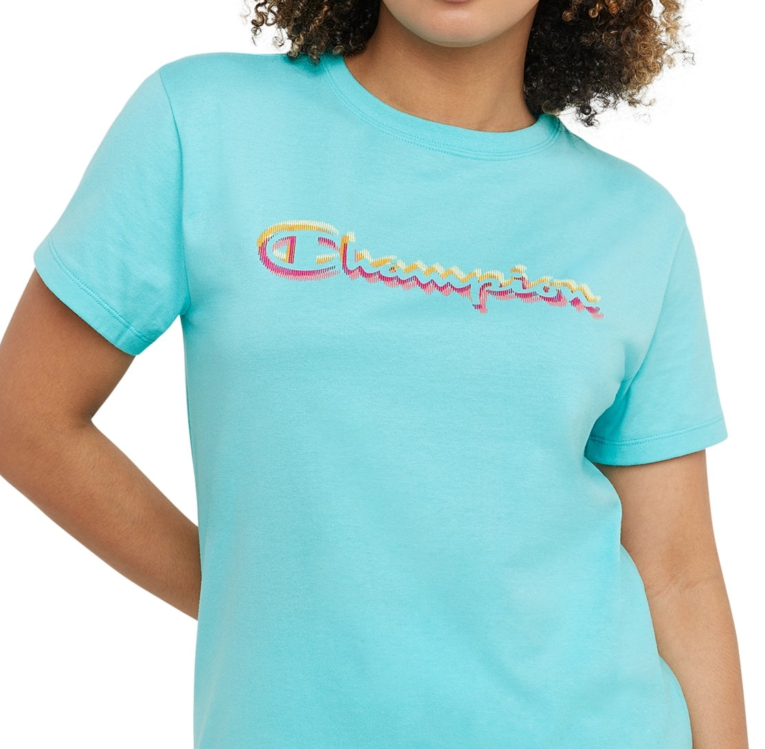 Champion Women's Classic Logo T-Shirt Blue Size Small