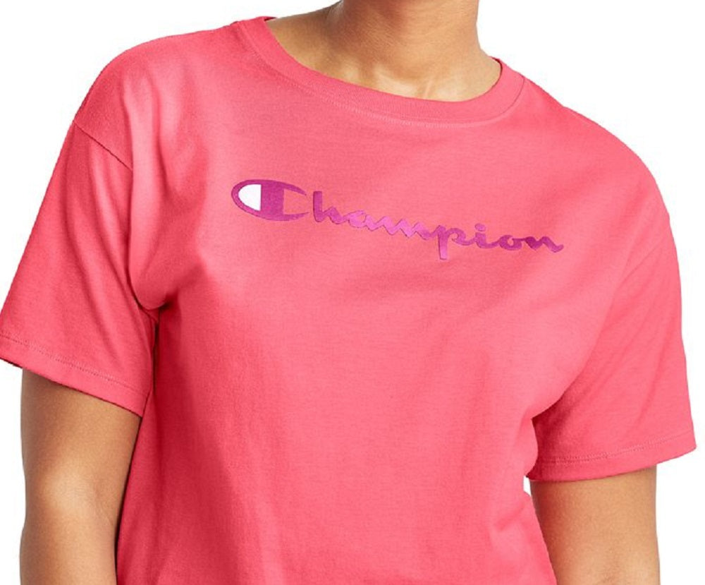 Champion Women's Logo Cropped T-Shirt Pink Size Small