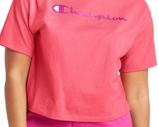 Champion Women's Logo Cropped T-Shirt Pink Size Small