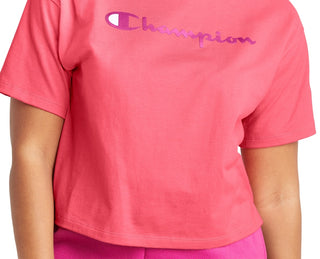 Champion Women's Logo Cropped T-Shirt Pink Size Medium