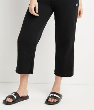 Champion Women's Campus French Terry Wide Leg Crop Pants Black Size Medium