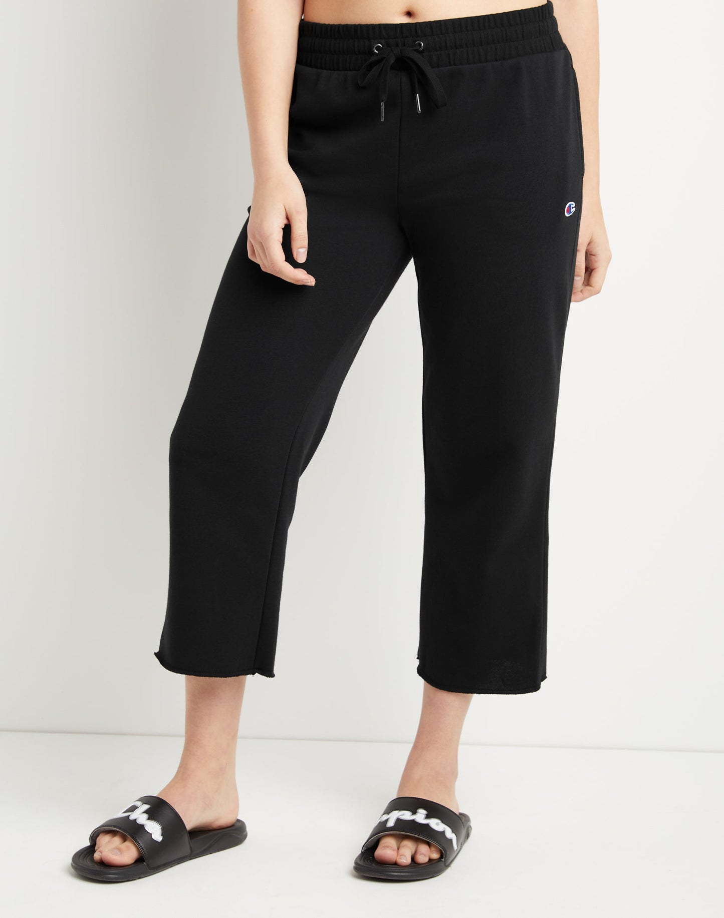 Champion Women's Campus French Terry Wide Leg Crop Pants Black Size Large