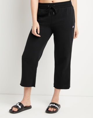 Champion Women's Campus French Terry Wide Leg Crop Pants Black Size Large
