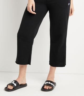 Champion Women's Campus French Terry Wide Leg Crop Pants Black Size Large