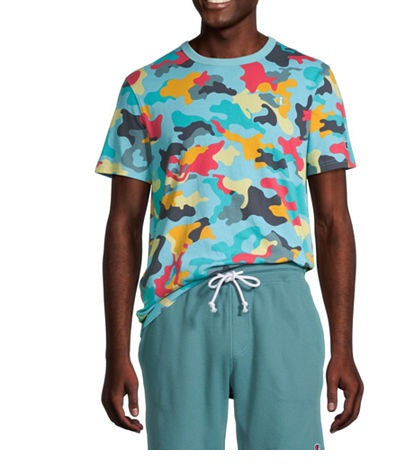 Champion Men's Embroidered Camo Print Crewneck Short Sleeve T-Shirt Blue Size Large