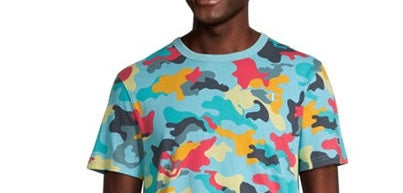 Champion Men's Embroidered Camo Print Crewneck Short Sleeve T-Shirt Blue Size Large