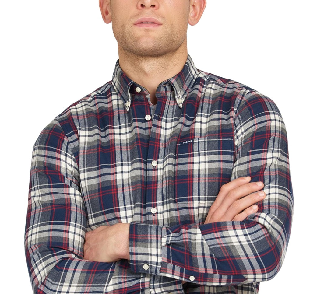 Barbour Men's Tailored Fit Plaid Button Up Flannel Shirt Blue Size Large