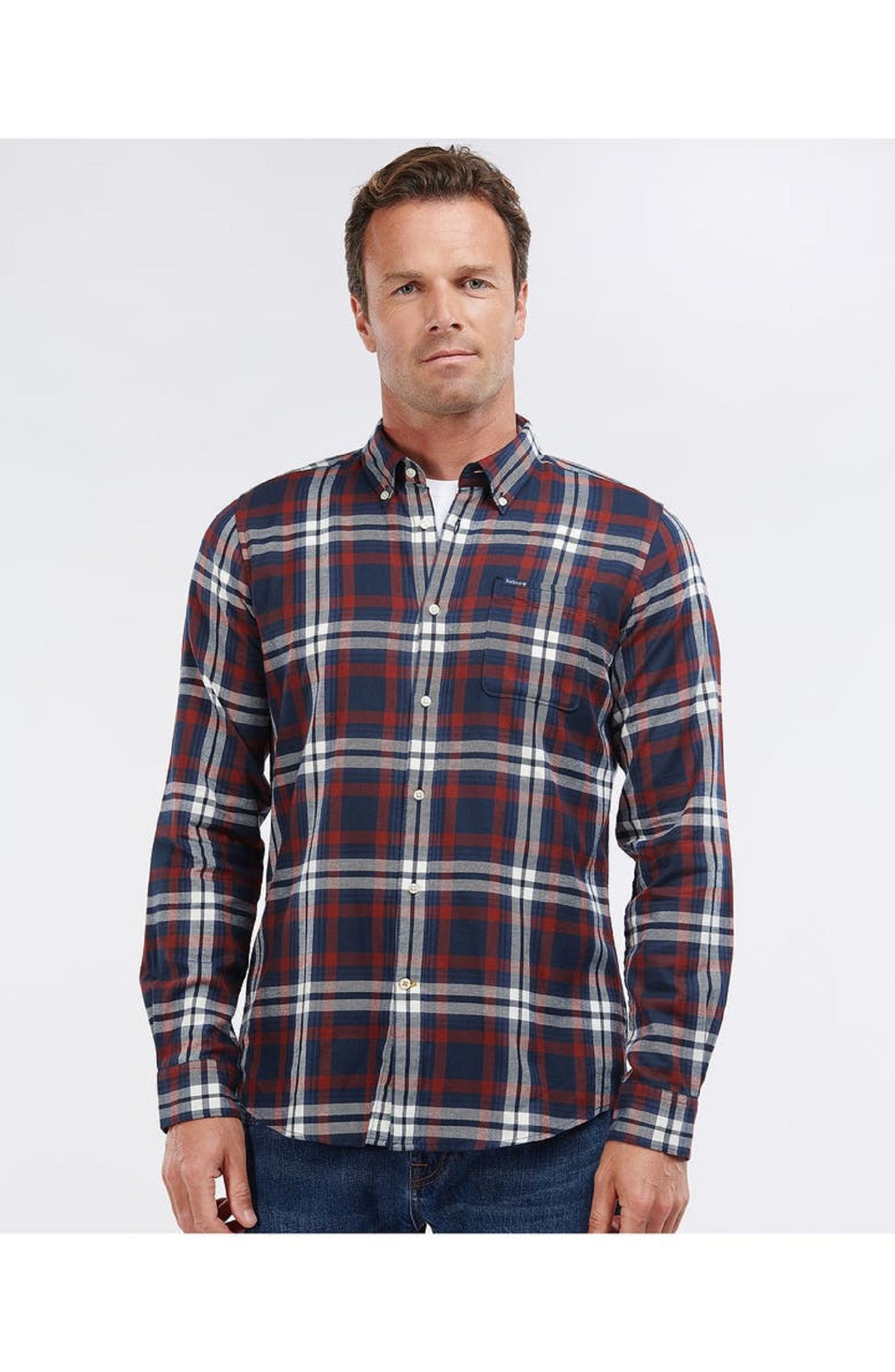 Barbour Men's Hilltop Tailored Fit Plaid Flannel Button Up Shirt Blue Size XX-Large