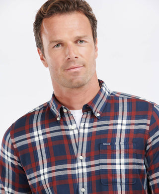 Barbour Men's Hilltop Tailored Fit Plaid Flannel Button Up Shirt Blue Size XX-Large