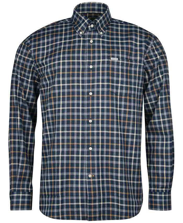 Barbour Mens Coll Tailored Fit Plaid Thermo Tech Button Down Shirt Blue Size Small