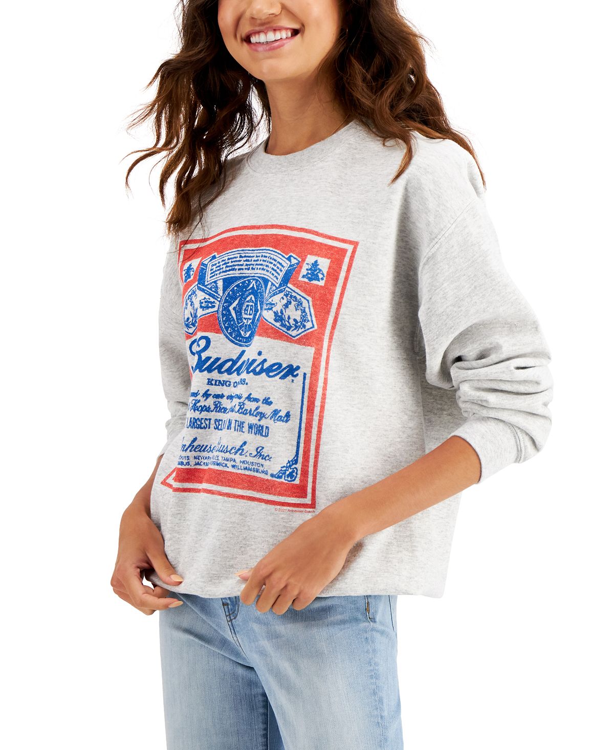 Junk Food Women's Cotton Budweiser Graphic Sweatshirt Gray Size Medium