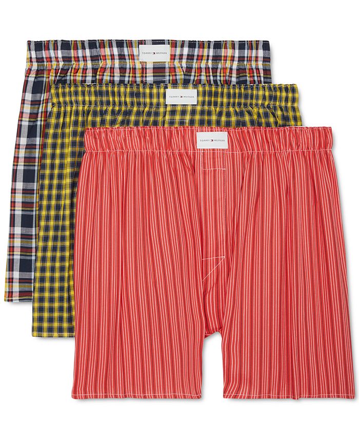 Tommy Hilfiger Men's 3 Pk Classic Printed Cotton Poplin Boxers Blue Size XL