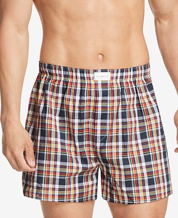 Tommy Hilfiger Men's 3 Pk Classic Printed Cotton Poplin Boxers Blue Size XL