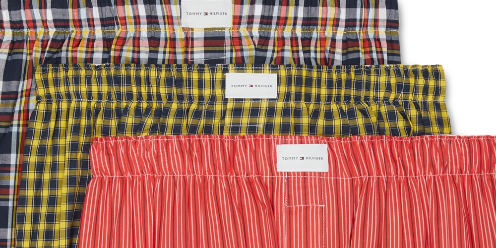 Tommy Hilfiger Men's 3 Pk Classic Printed Cotton Poplin Boxers Blue Size XL