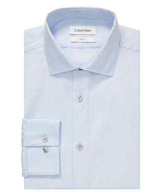 Calvin Klein Men's Slim Fit Wrinkle Free Herringbone Dress Shirt Blue Size 32X33