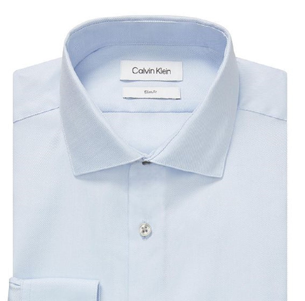 Calvin Klein Men's Slim Fit Wrinkle Free Herringbone Dress Shirt Blue Size 32X33