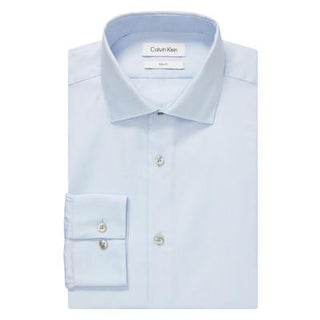 Calvin Klein Men's Slim Fit Wrinkle Free Herringbone Dress Shirt Blue Size 16X34X35