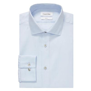 Calvin Klein Men's Slim Fit Wrinkle Free Herringbone Dress Shirt Blue Size 16X34X35