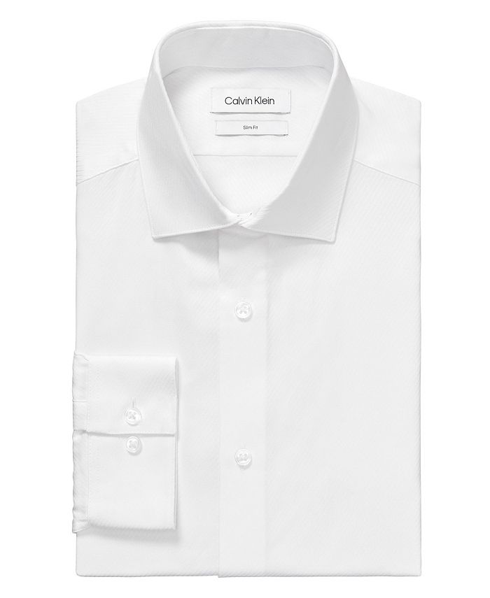 Calvin Klein Men's Slim Fit Wrinkle Free Herringbone Dress Shirt White Size 16X34X35