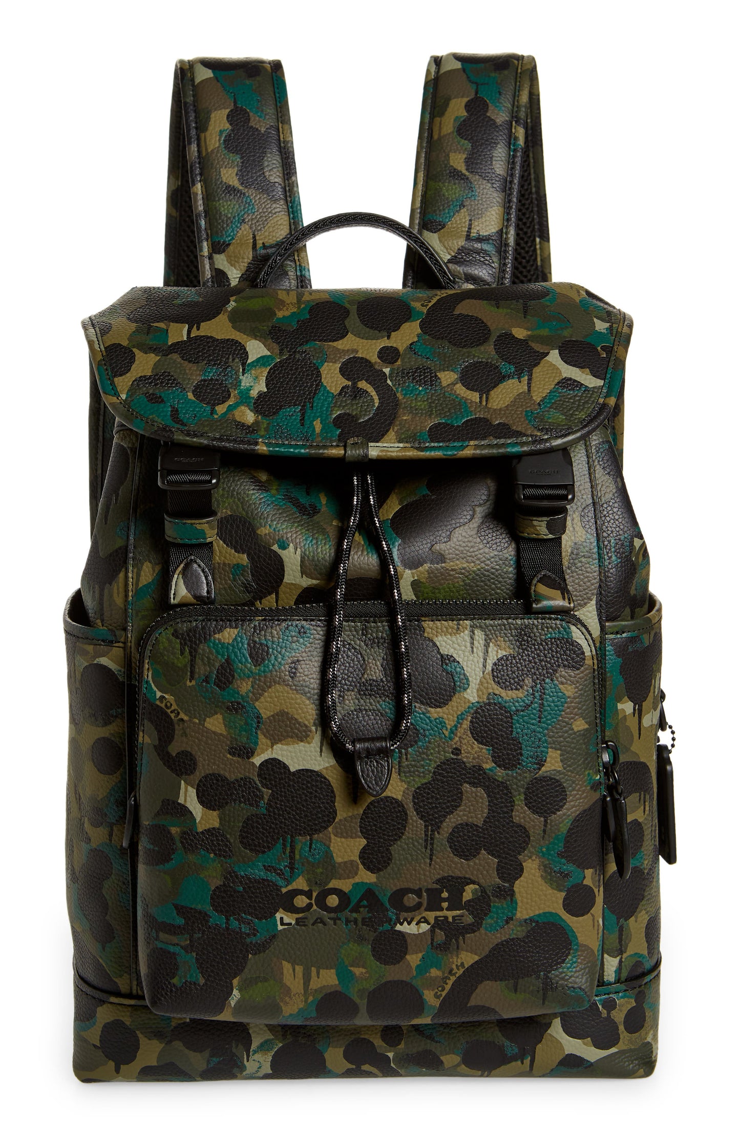 Coach Men's League Camo Print Leather Backpack Green Size Regular