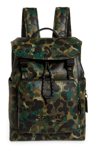 Coach Men's League Camo Print Leather Backpack Green Size Regular