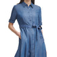 Calvin Klein Women's Belted Denim Midi Shirtdress Blue Size 16