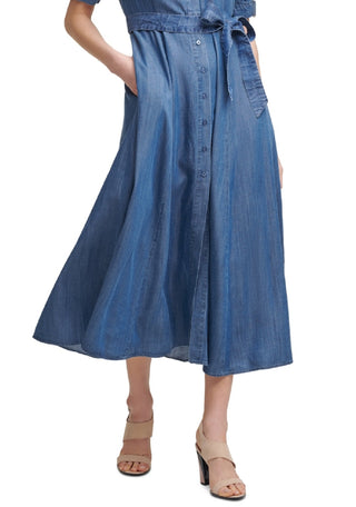 Calvin Klein Women's Belted Denim Midi Shirtdress Blue Size 16