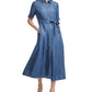 Calvin Klein Women's Belted Denim Midi Shirtdress Blue Size 16