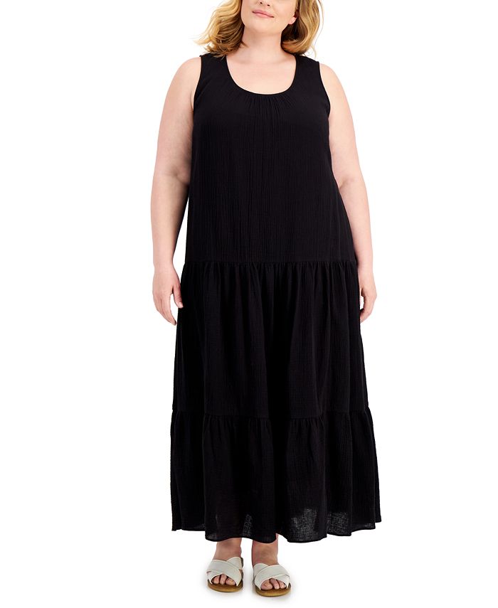 Calvin Klein Women's Textured Cotton Maxi Dress Black Size 2X