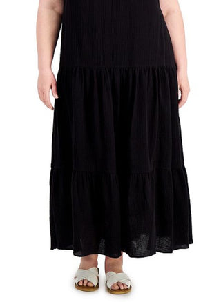 Calvin Klein Women's Textured Cotton Maxi Dress Black Size 2X
