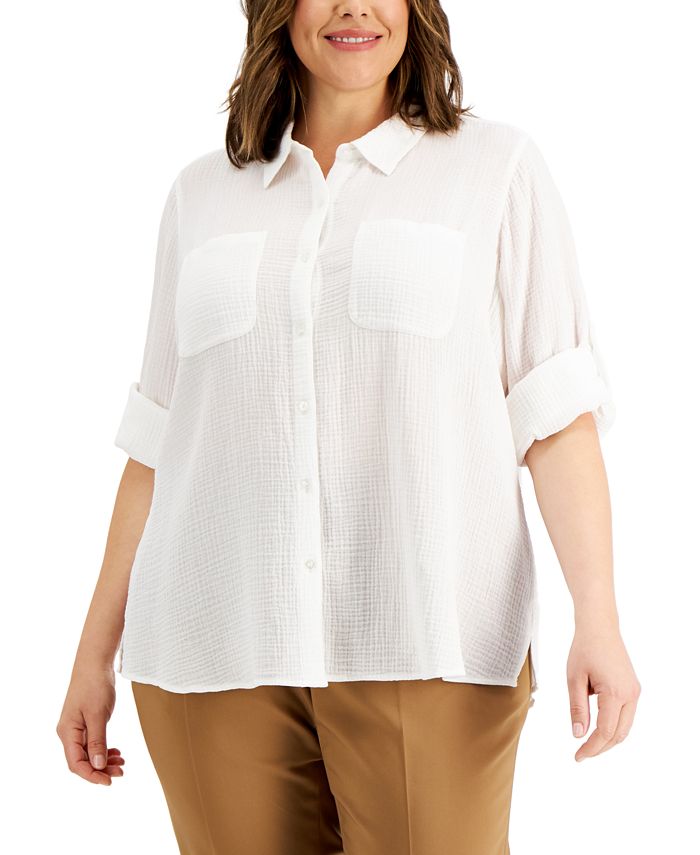 Calvin Klein Women's Solid Button Down Top White Size 3X