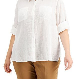 Calvin Klein Women's Solid Button Down Top White Size 3X