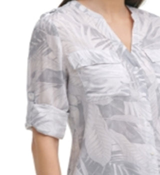 Calvin Klein Women's Paisley Print Shirt Gray Size Small