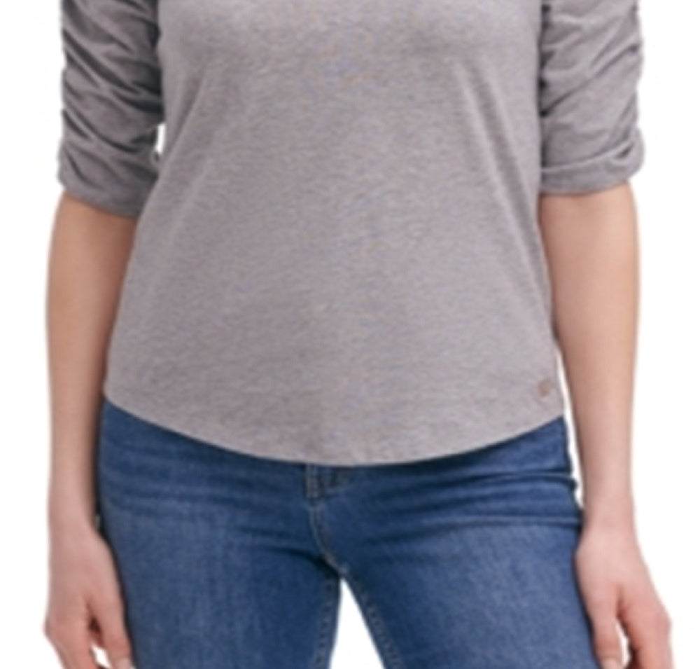 Calvin Klein Women's Cotton Gathered Sleeves Top Gray Size Medium