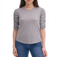 Calvin Klein Women's Cotton Gathered Sleeves Top Gray Size Medium