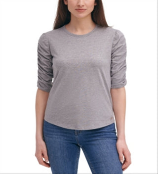 Calvin Klein Women's Cotton Gathered Sleeves Top Gray Size Medium