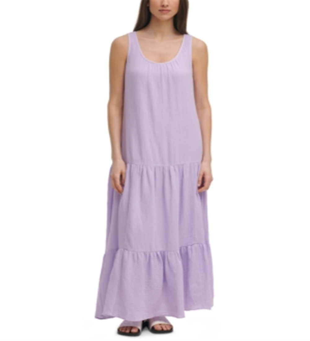 Calvin Klein Women's Solid Gauze Tiered Maxi Dress Purple Size XL