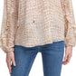 Calvin Klein Women's Printed Ruffle Trim Long Sleeve Blouse Brown Size X-Large