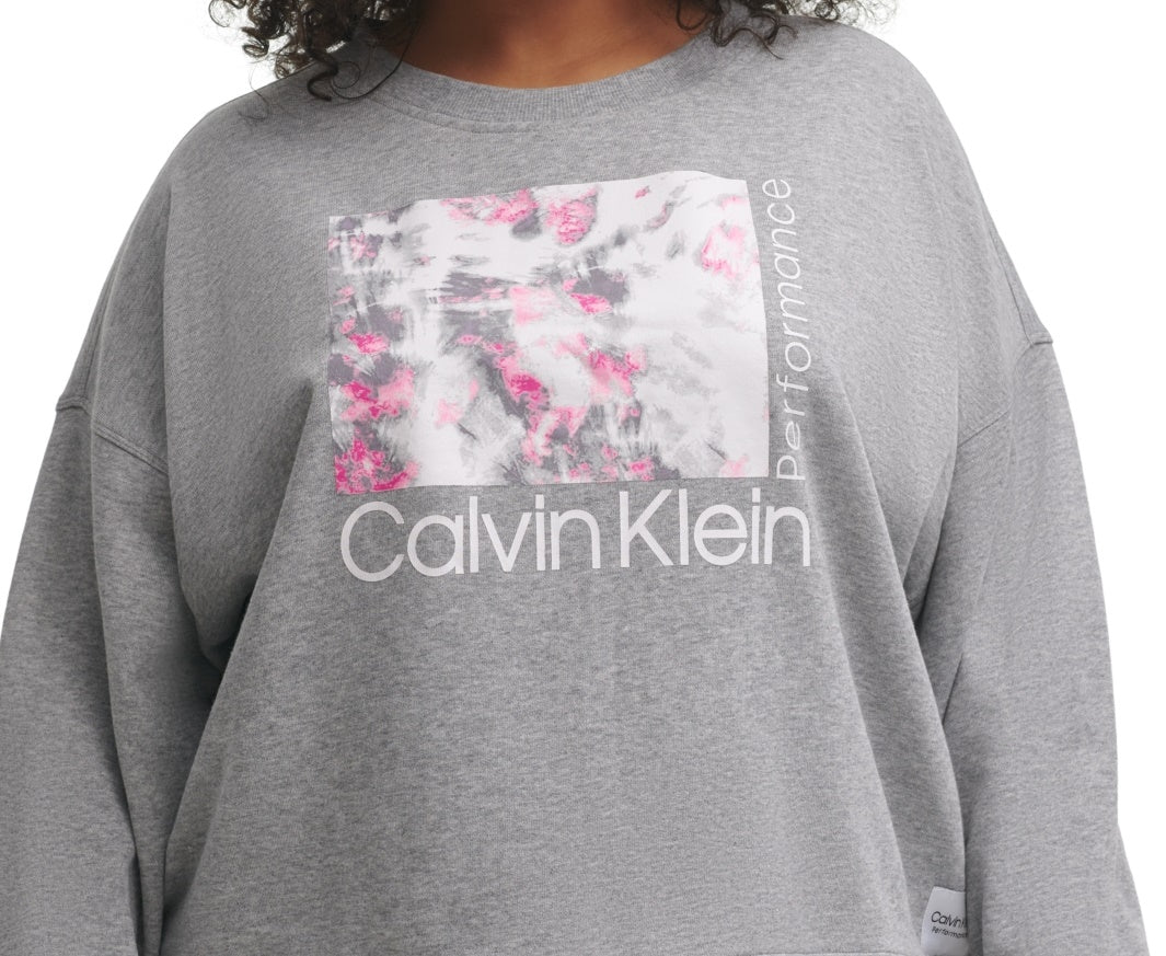 Calvin Klein Women's Logo Graphic Pullover Sweatshirt Gray Size 1X