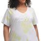 Calvin Klein Women's Stretch Short Sleeve V Neck T-Shirt Yellow Size 2X