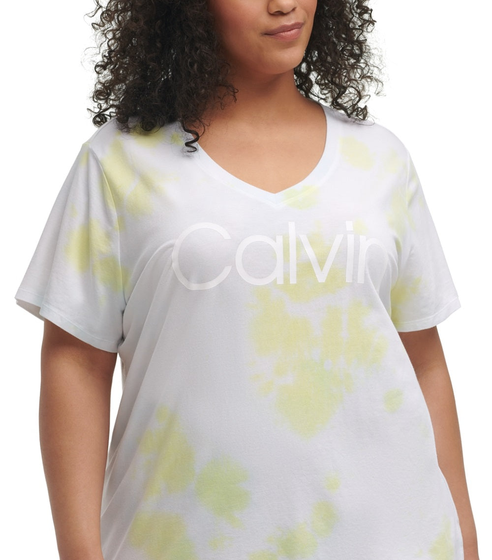 Calvin Klein Women's Stretch Short Sleeve V Neck T-Shirt Yellow Size 2X